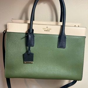 Kate Spade Candace Large Satchel Olive Green/Off White/Black